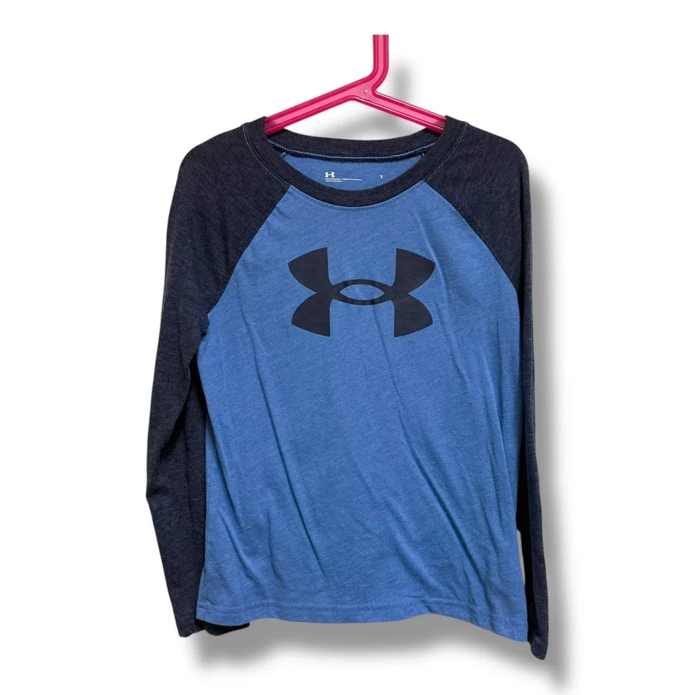 Under Armour Kids Blue Raglan Long Sleeve Logo Tee Shirt UAFEA30E-433 7 Baseball